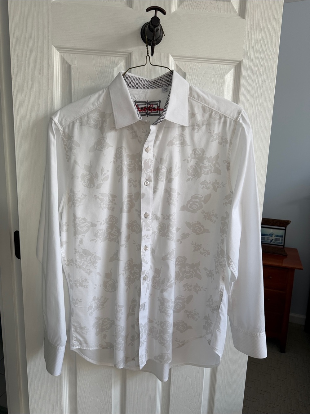 Robert Graham White Floral Jacquard Long-Sleeve Dress Shirt